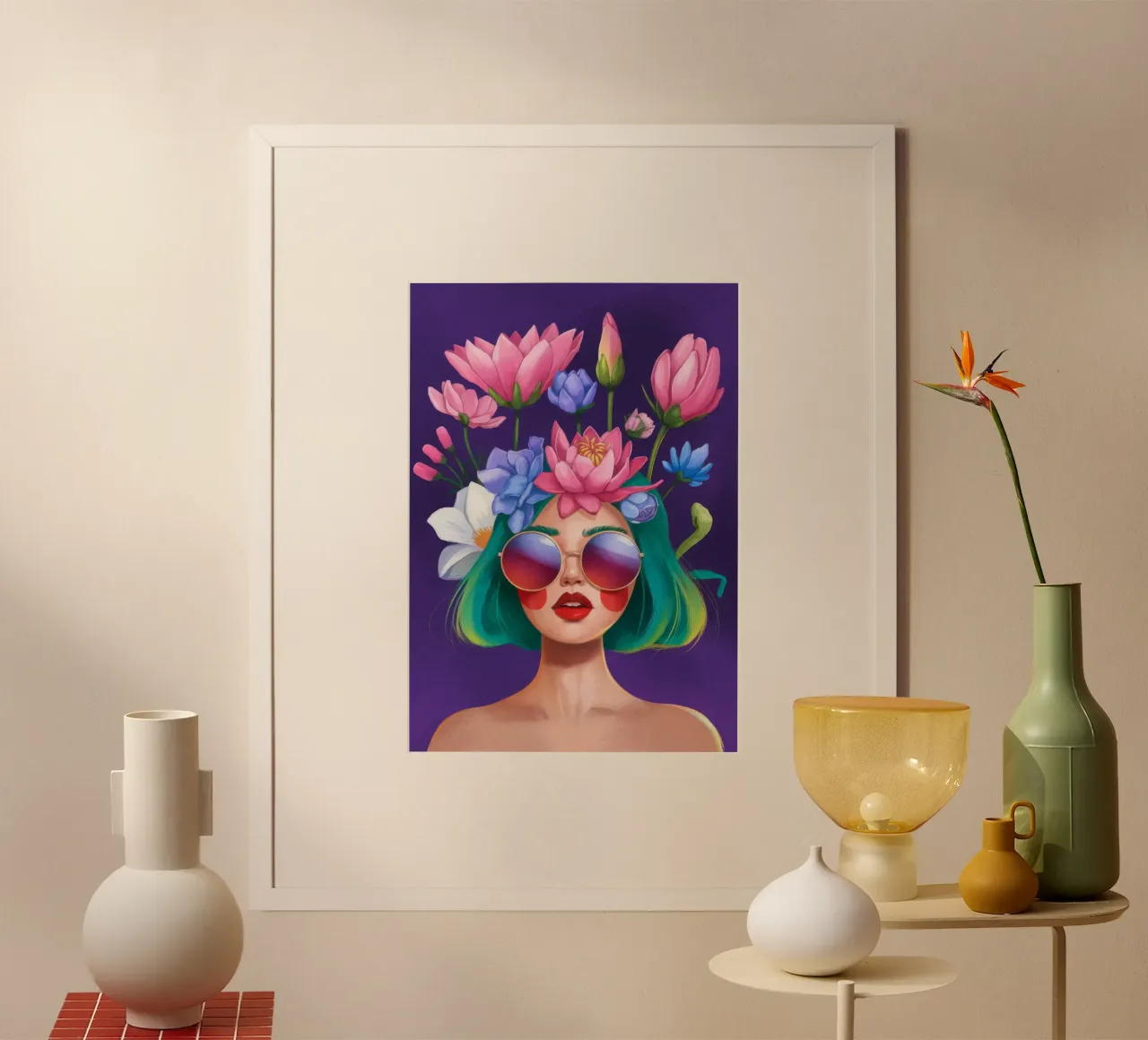 Occhiali da sole con corona di fiori poster da Demar Galleria