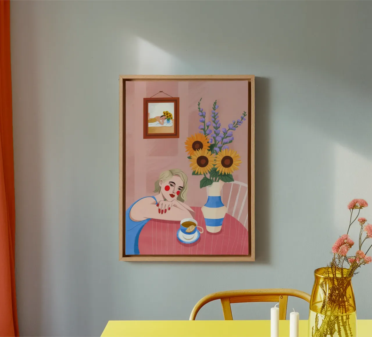Zonnebloemen Salontafel canvas met Baklijst van Demar Galleria
