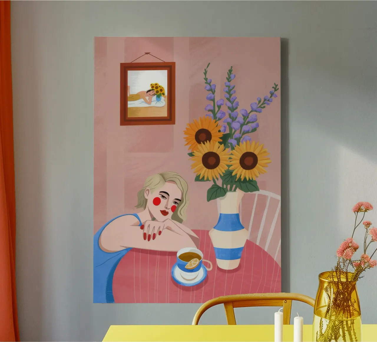 Zonnebloemen Salontafel canvas met Baklijst van Demar Galleria