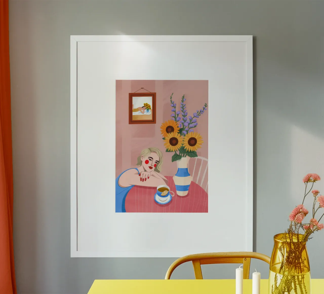 Tavolino con girasoli poster con telaio in legno da Demar Galleria