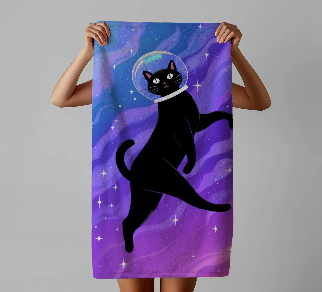 Space Cat Galaxy towel by Demar Galleria