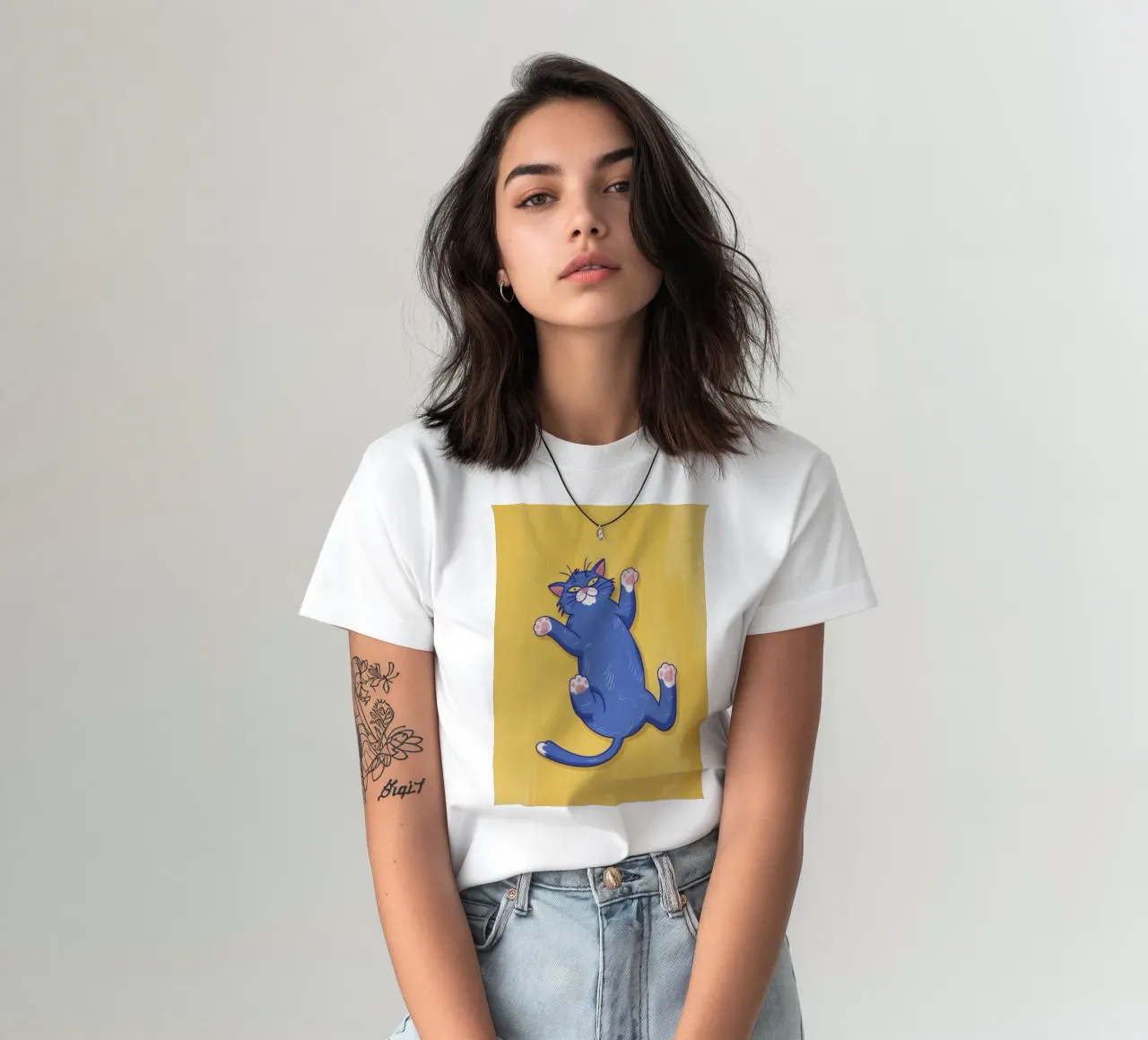 Blue Cat Stretching t-shirt by Demar Galleria