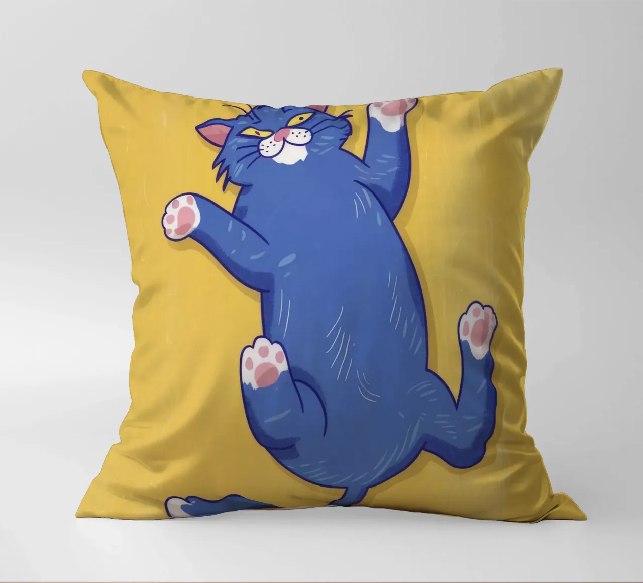 Blue Cat Stretching decorative cushion by Demar Galleria