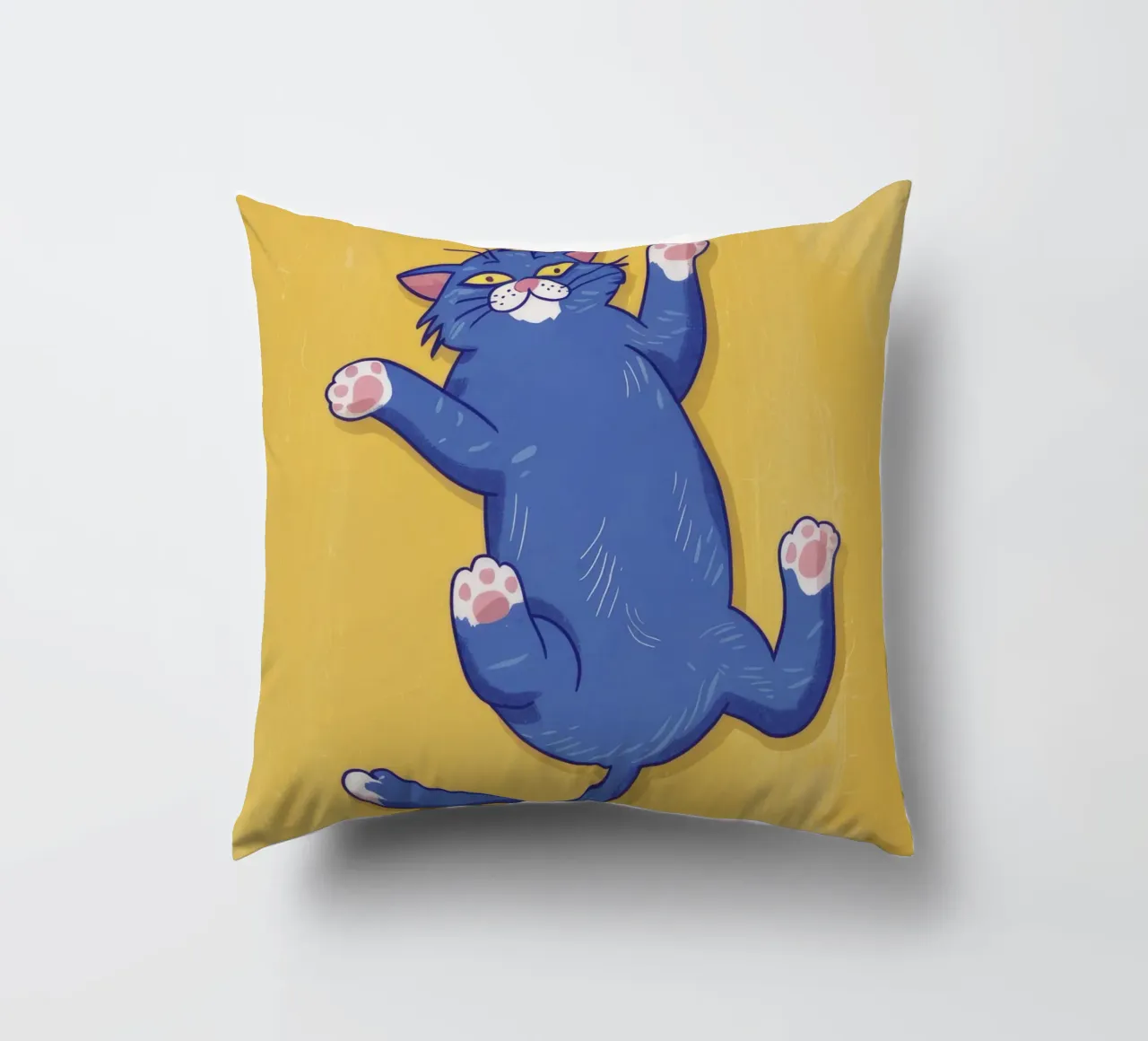 Blue Cat Stretching decorative cushion by Demar Galleria