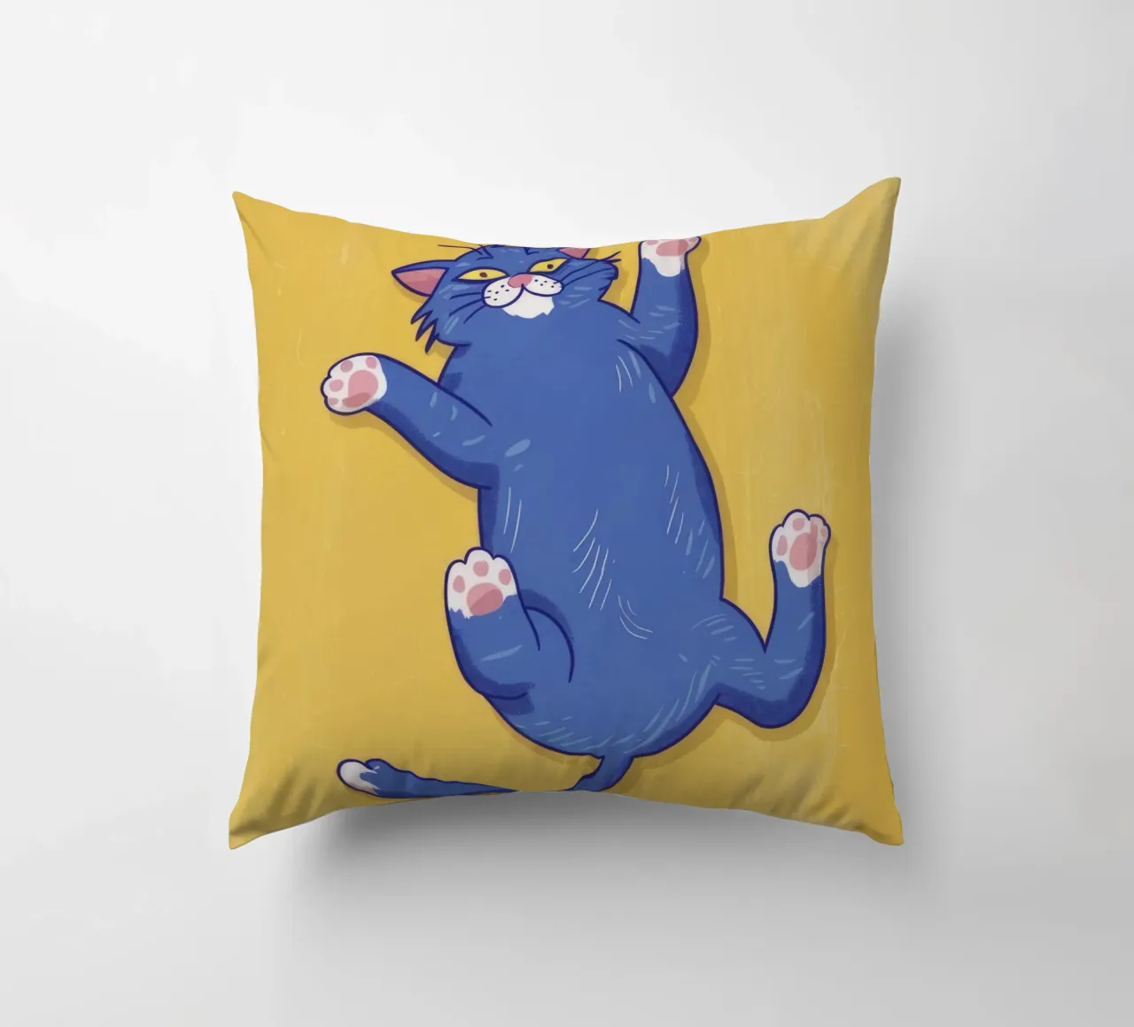 Blue Cat Stretching decorative cushion by Demar Galleria