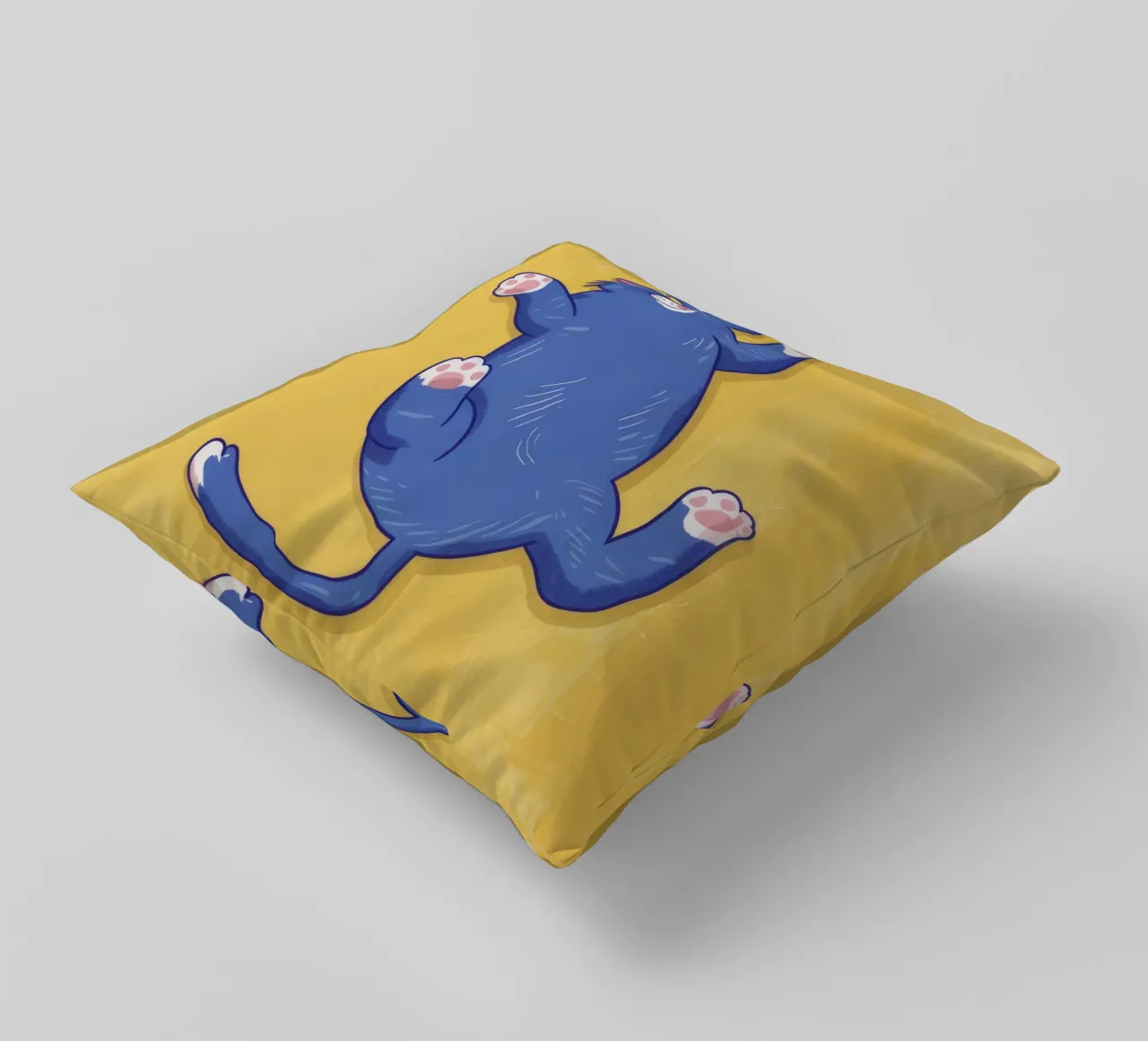Blue Cat Stretching decorative cushion by Demar Galleria