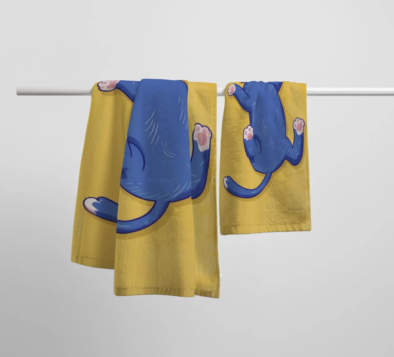 Blue Cat Stretching towel by Demar Galleria