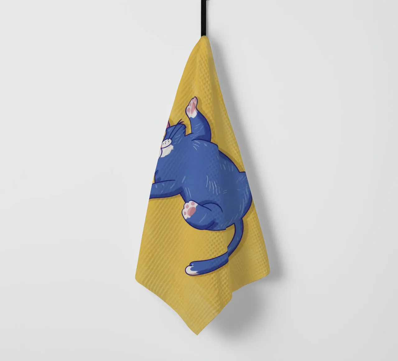 Blue Cat Stretching tea towel by Demar Galleria