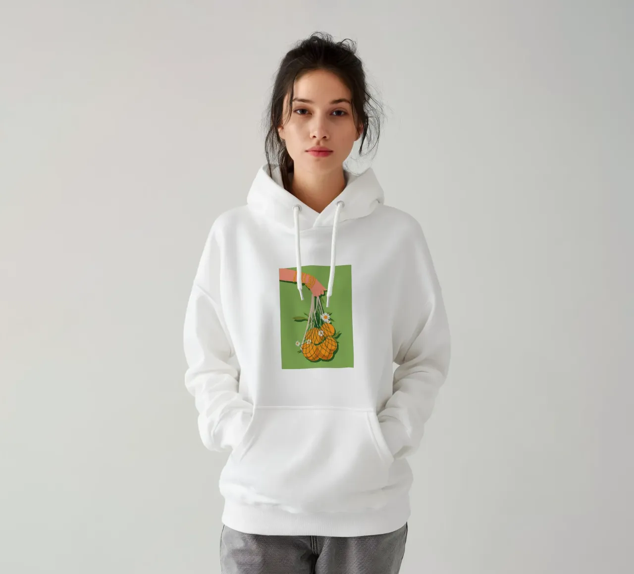 Orange Daisy Hand hoodie by Demar Galleria
