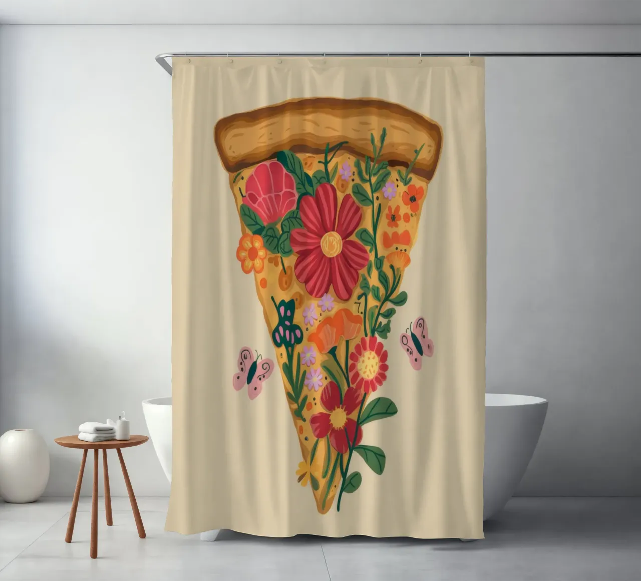 Floral Pizza Slice shower curtain by Demar Galleria
