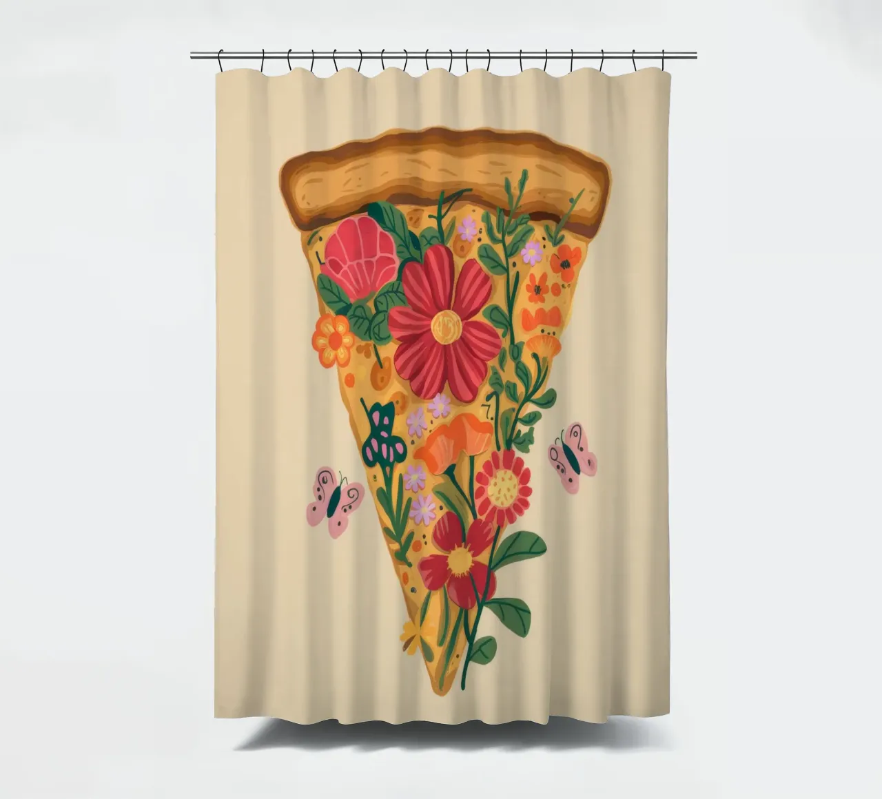 Floral Pizza Slice shower curtain by Demar Galleria
