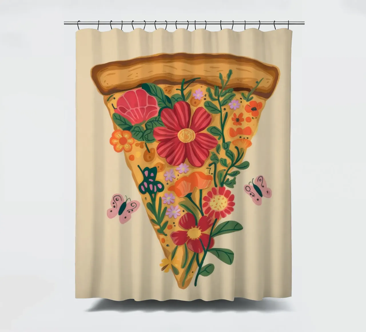 Floral Pizza Slice shower curtain by Demar Galleria