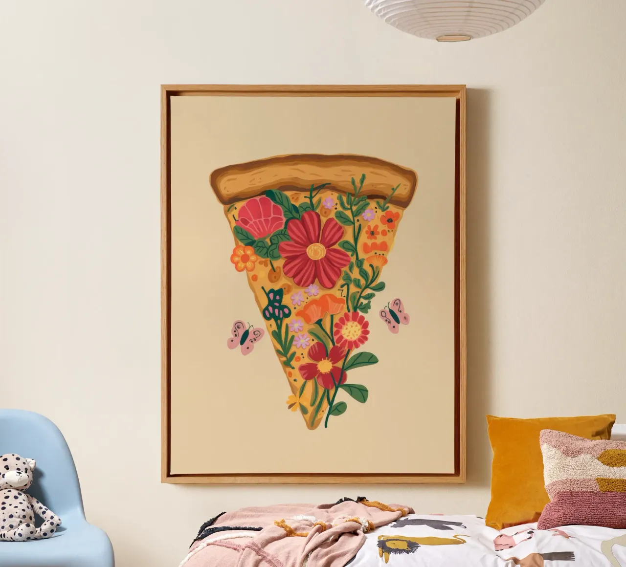 Bloemige pizza plak canvas met Baklijst van Demar Galleria