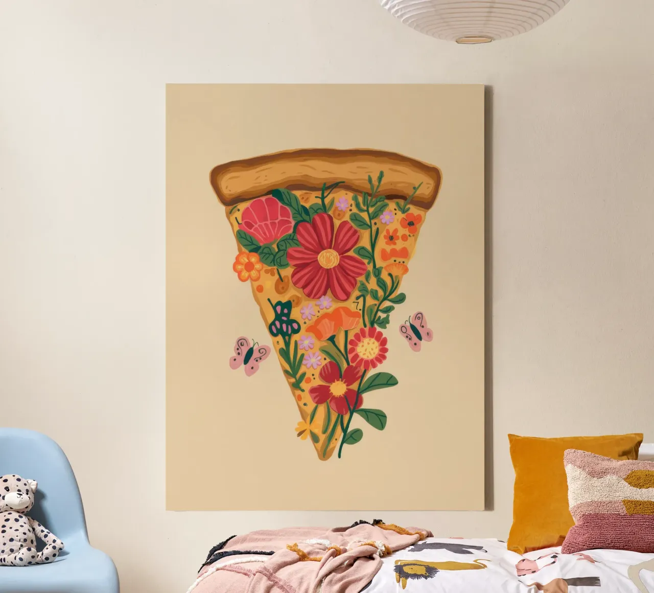 Bloemige pizza plak canvas met Baklijst van Demar Galleria