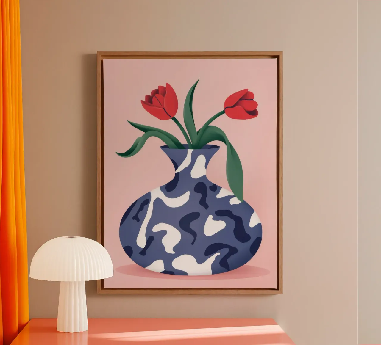 Tulipanes en jarrón lienzo con Marco flotante de Demar Galleria