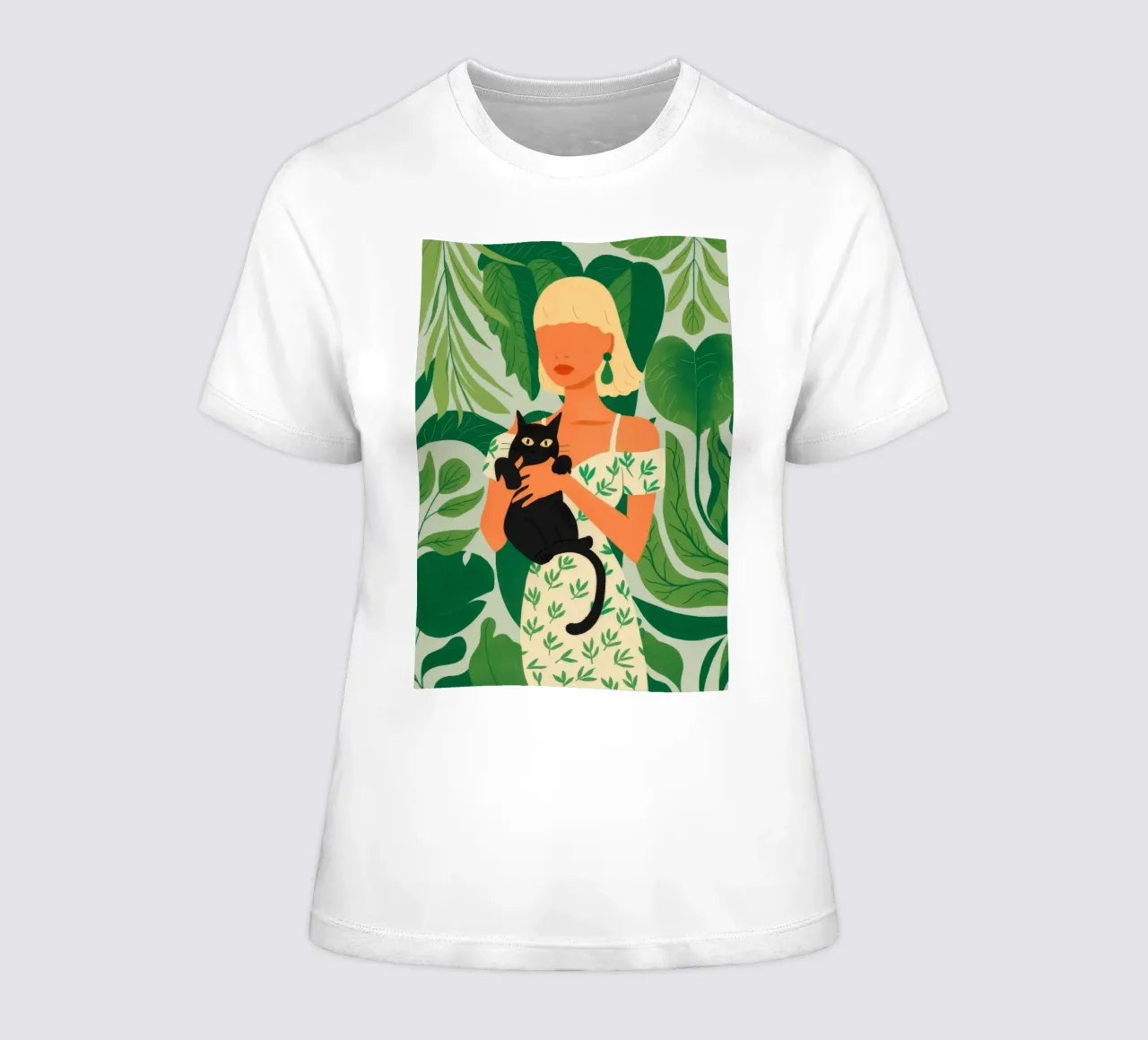 Woman with Cat women's fitted t-shirt by Demar Galleria