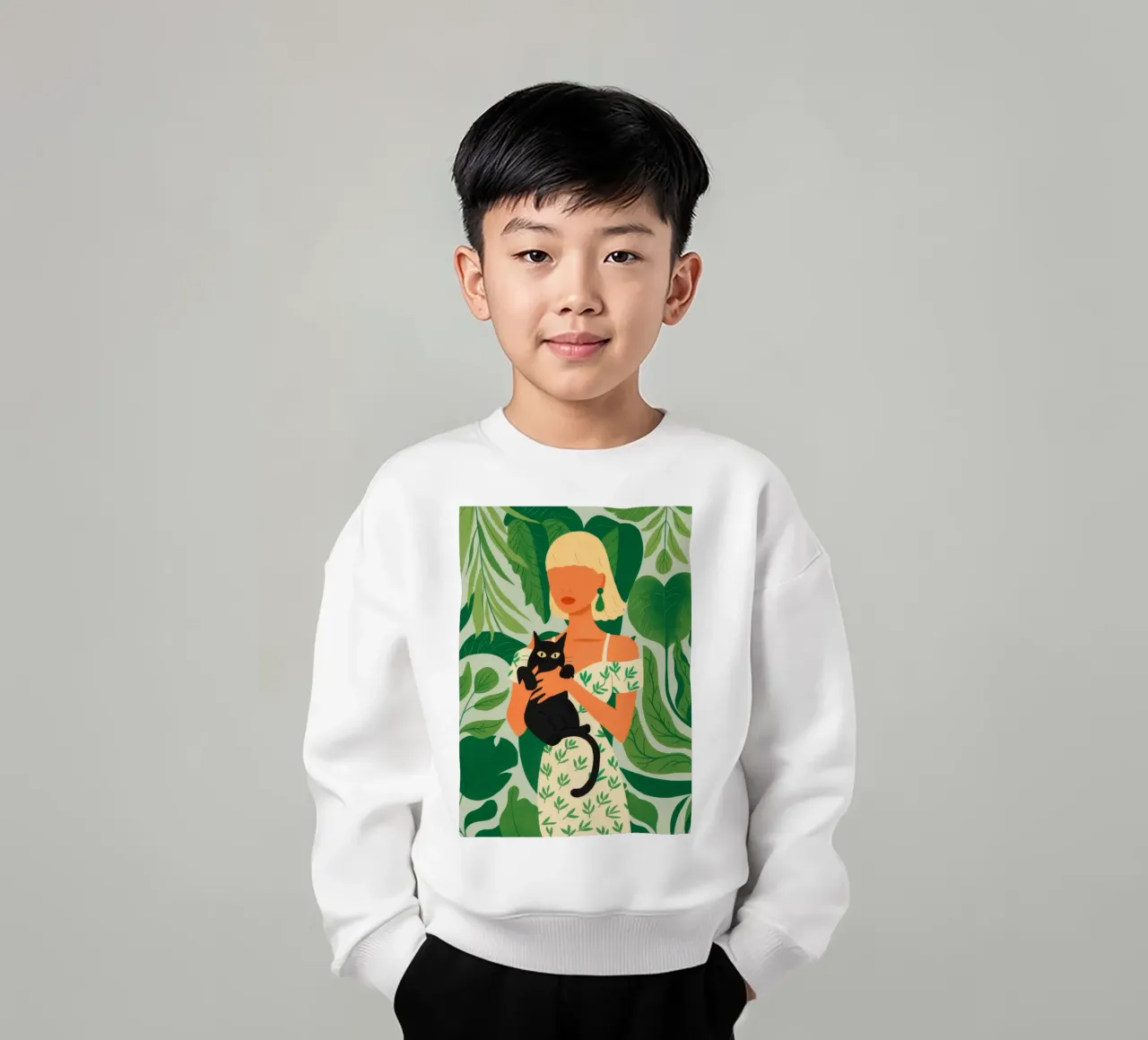 Woman with Cat kids sweatshirt by Demar Galleria