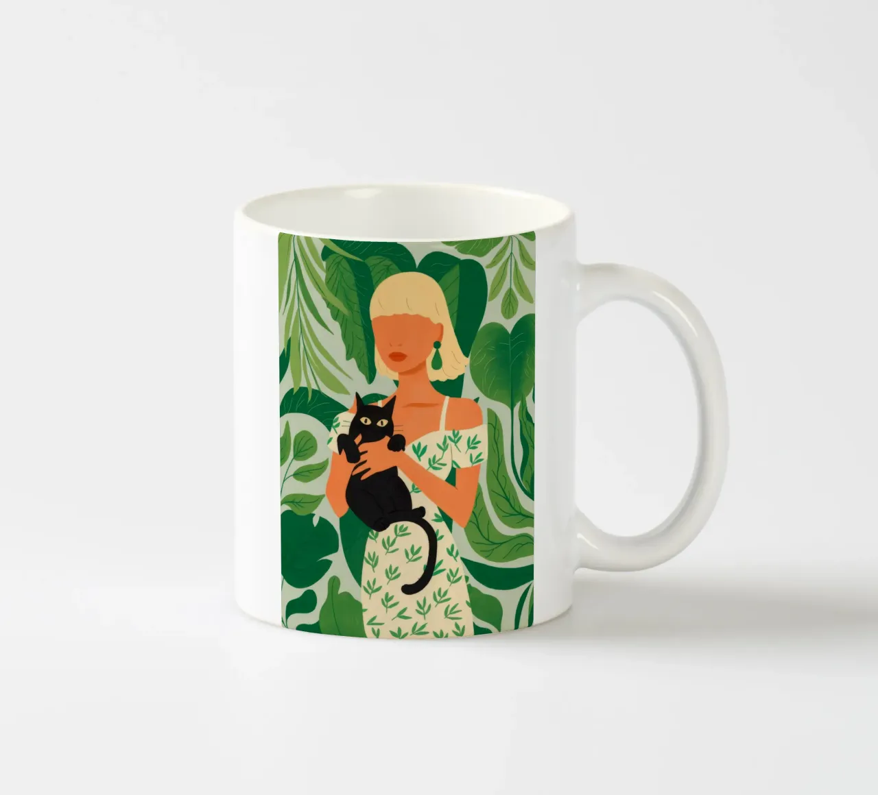 Donna con gatto tazza in ceramica da Demar Galleria