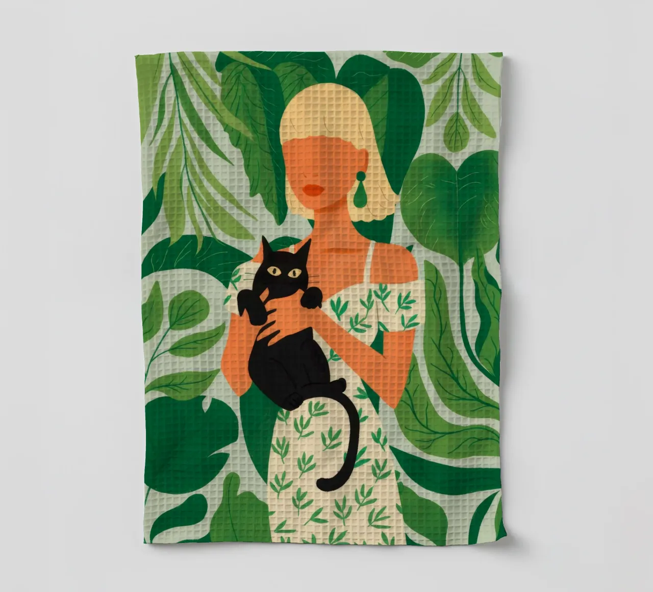 Woman with Cat tea towel by Demar Galleria
