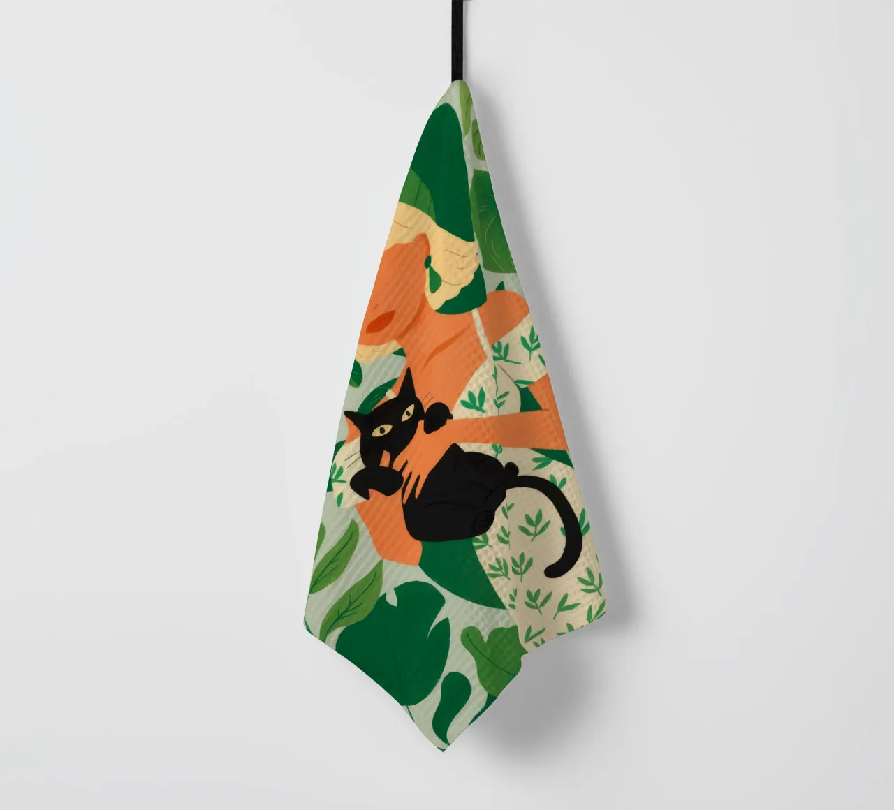 Woman with Cat tea towel by Demar Galleria