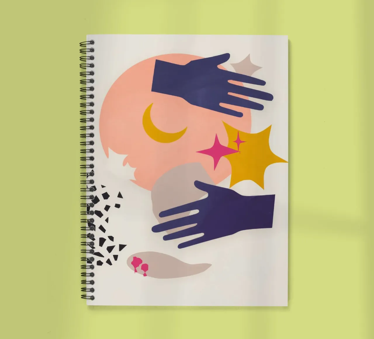 Hands and Moon spiral notebook by Demar Galleria