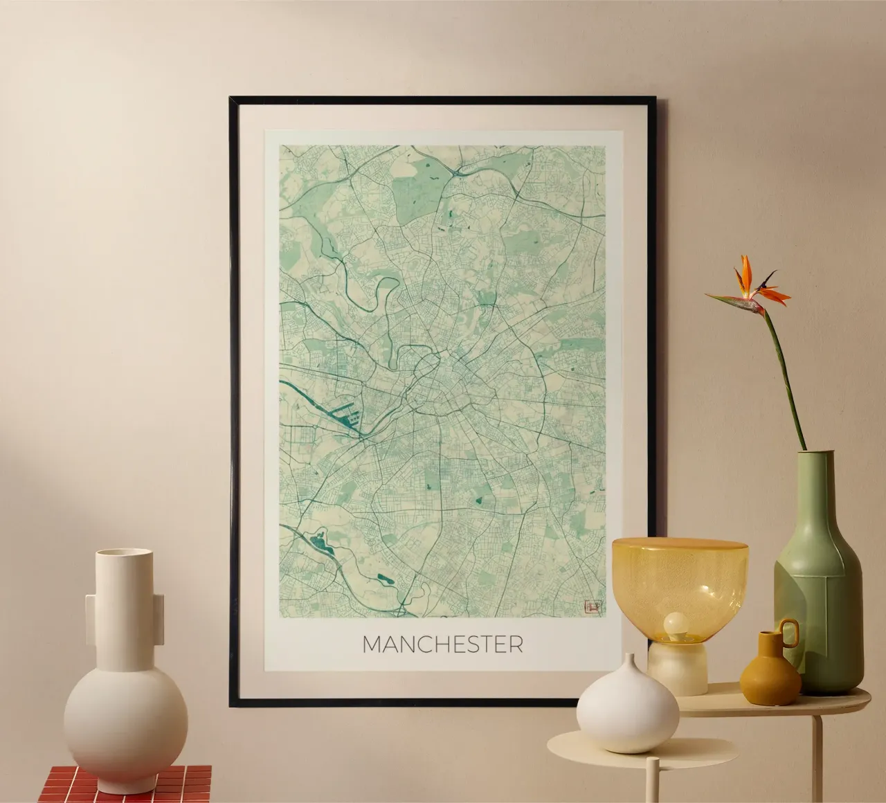Manchester Vintage poster con telaio in legno da Hubert Roguski