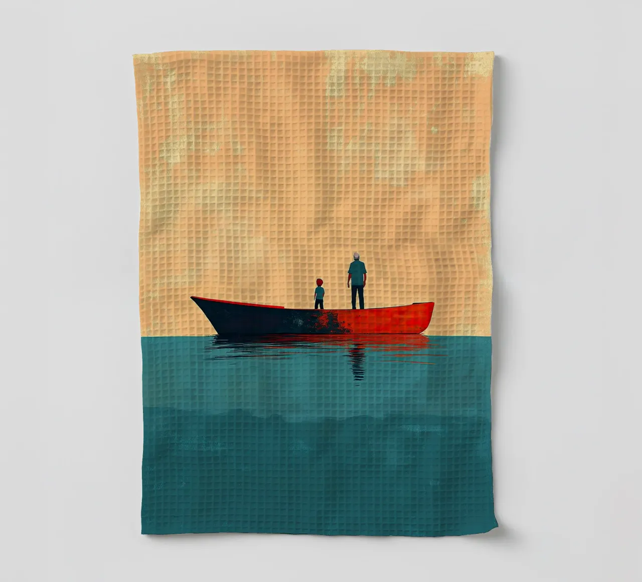 Vader en zoon theedoek van Nikis Art Studio