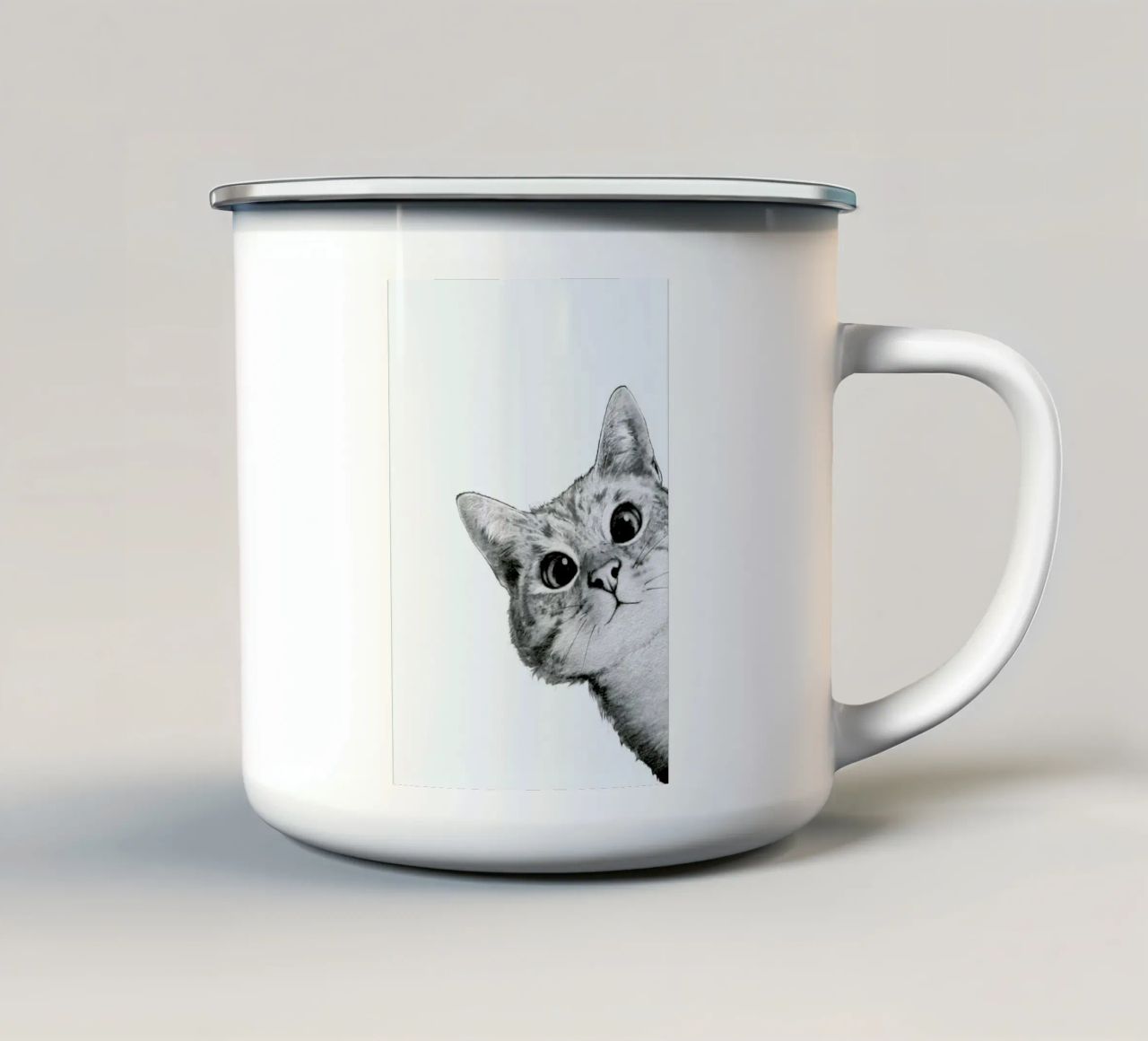 Sneaky Cat enamel mug by Laura Graves