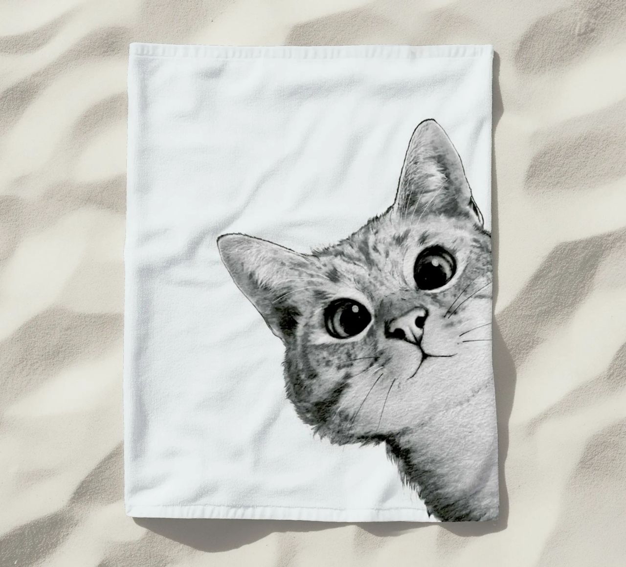 Sneaky Cat beach towel by Laura Graves