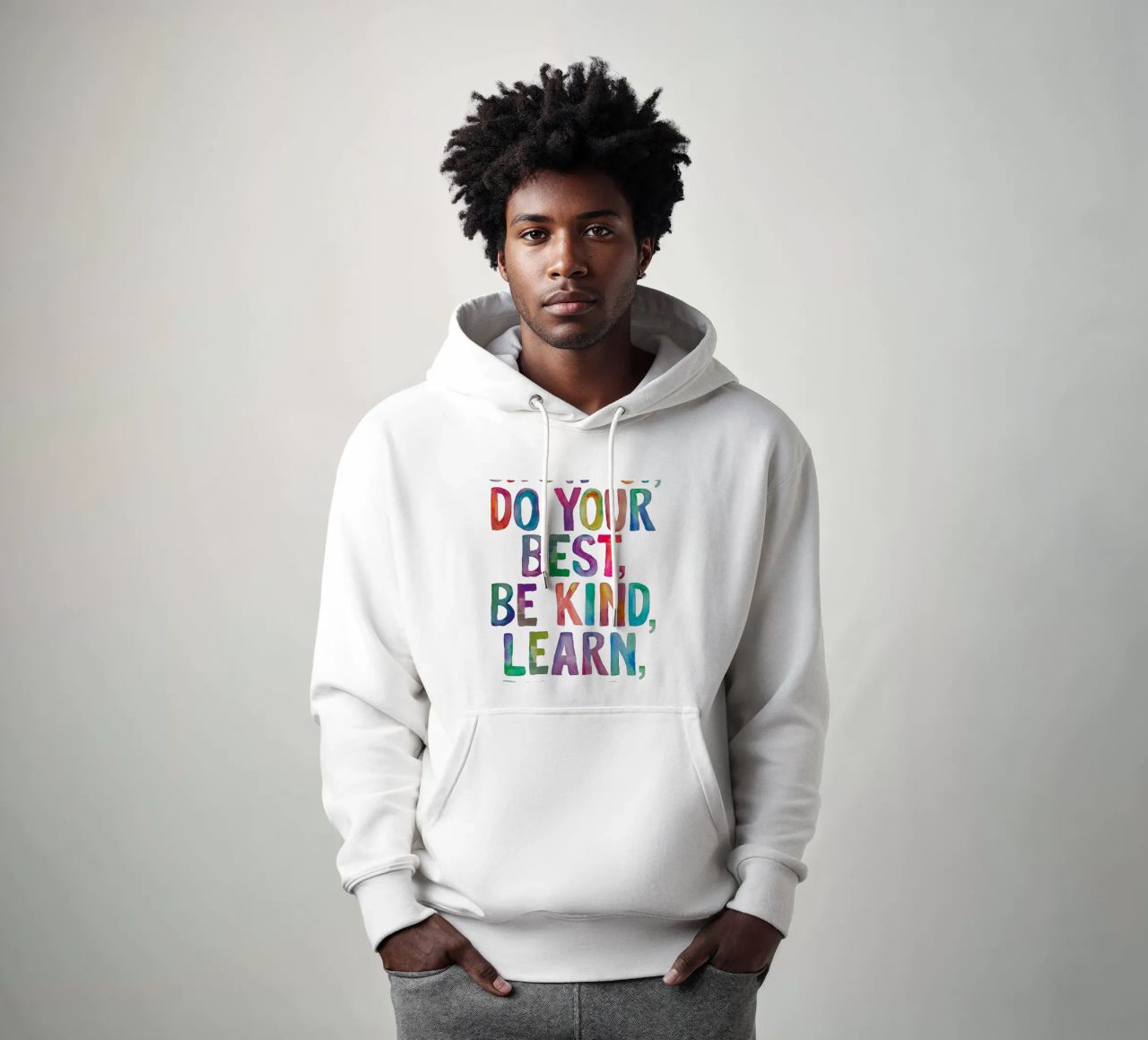 Show Up Do Your Best Be Kind Learn Repeat Rainbow Tipografía sudadera con capucha de THE MOTIVATED TYPE