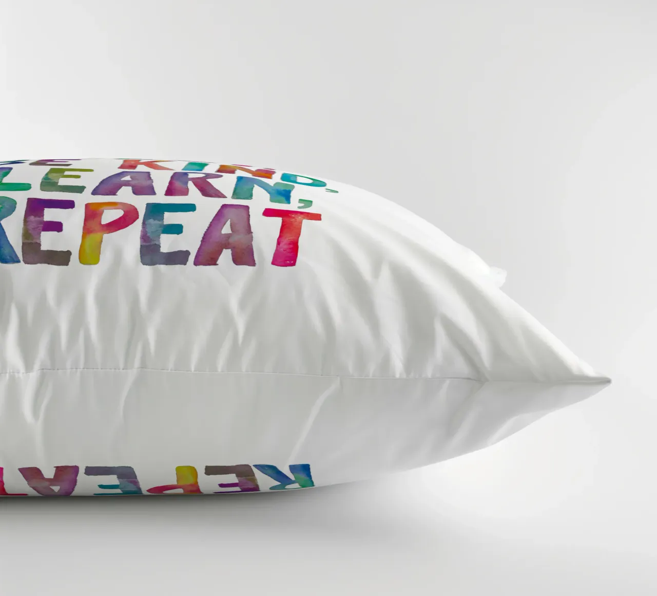 Show Up Do Your Best Be Kind Learn Repeat Rainbow Typography decorative cushion by THE MOTIVATED TYPE