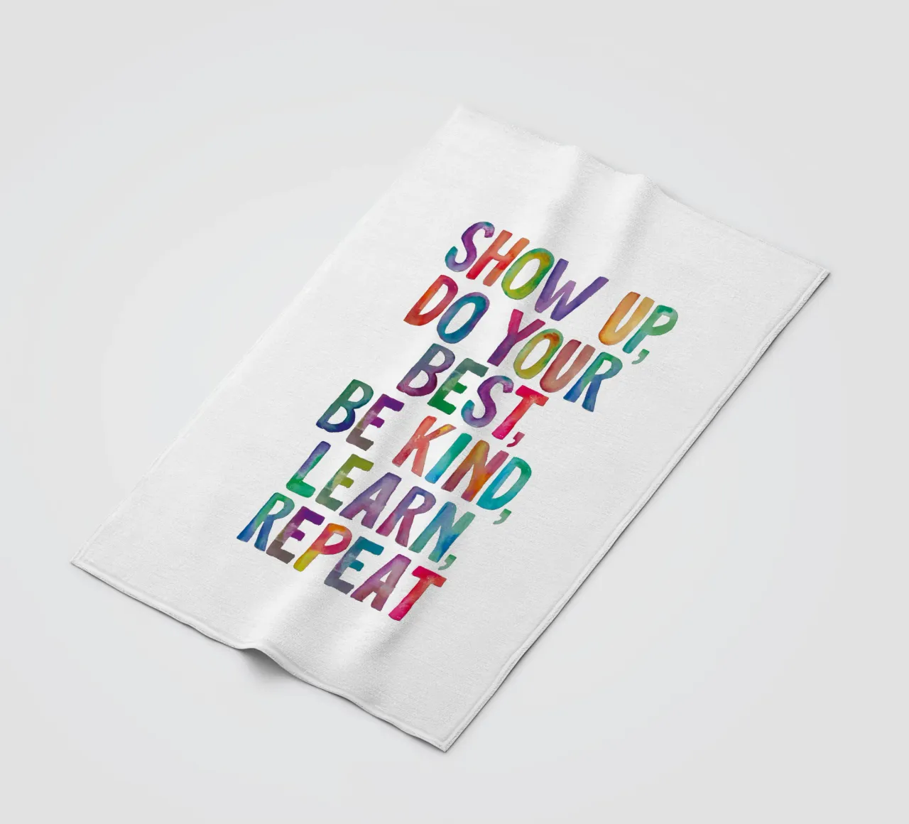 Show Up Do Your Best Be Kind Learn Repeat Rainbow Typography fleece blanket by THE MOTIVATED TYPE