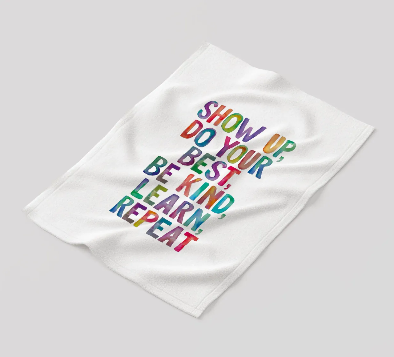 Show Up Do Your Best Be Kind Learn Repeat Rainbow Typography fleece blanket by THE MOTIVATED TYPE