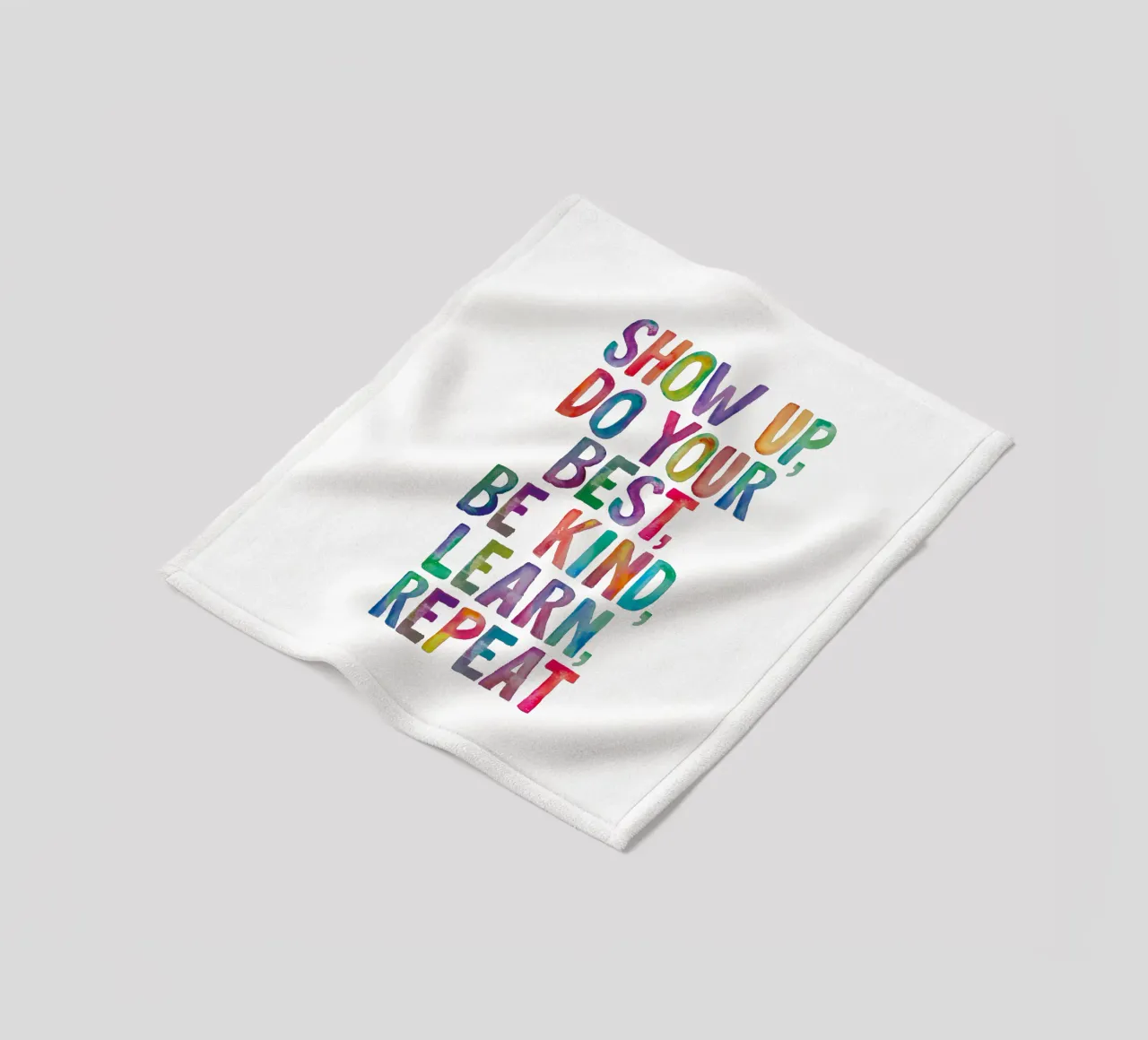 Show Up Do Your Best Be Kind Learn Repeat Rainbow Typography fleece blanket by THE MOTIVATED TYPE
