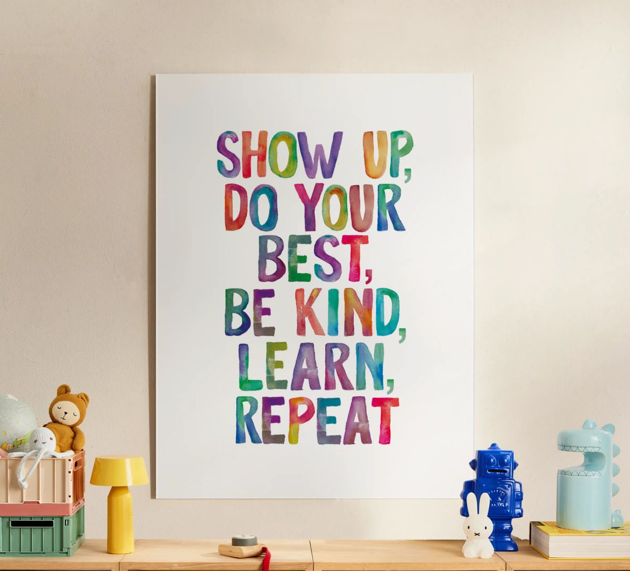 Show Up Do Your Best Be Kind Learn Repeat Rainbow Tipografía metacrilato de THE MOTIVATED TYPE