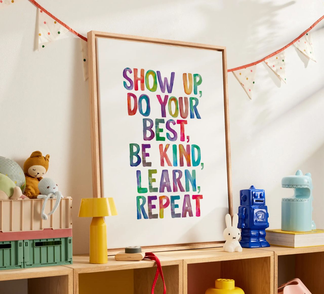 Show Up Do Your Best Be Kind Learn Repeat Rainbow Typography canvas by THE MOTIVATED TYPE