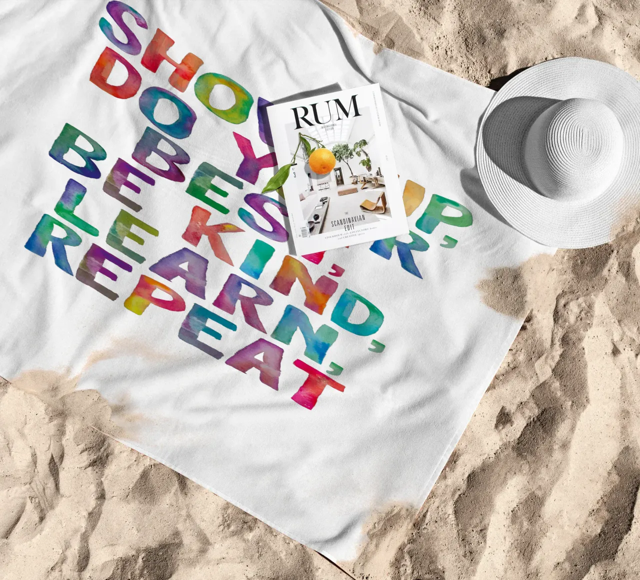 Show Up Do Your Best Be Kind Learn Repeat Rainbow Typographie serviette de plage de THE MOTIVATED TYPE