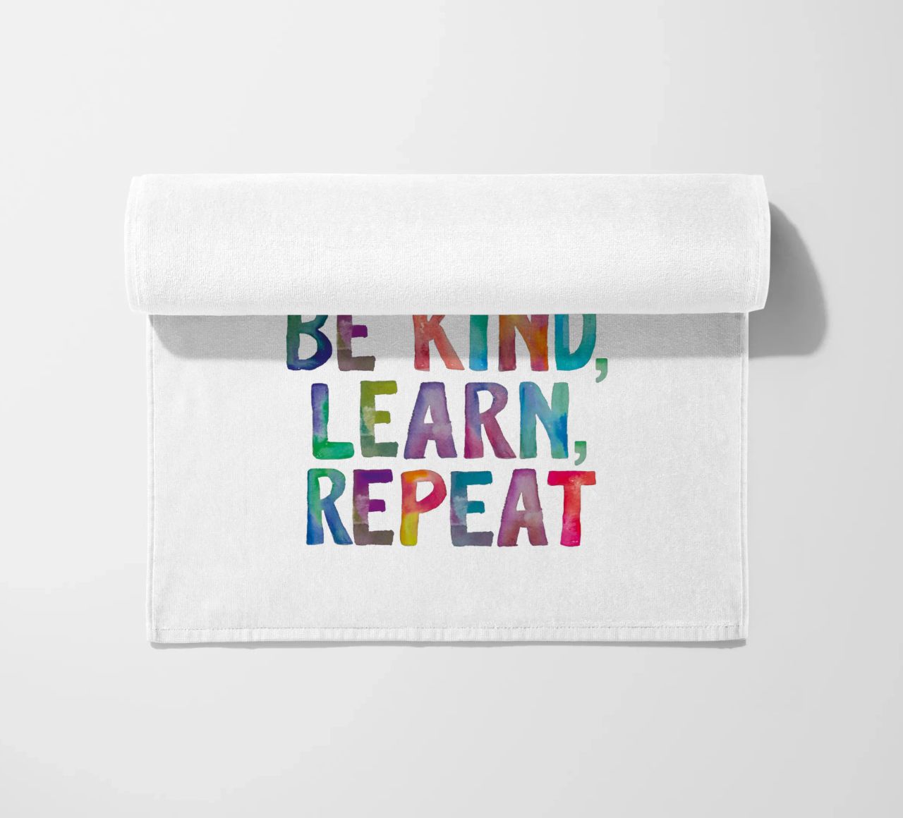 Show Up Do Your Best Be Kind Learn Repeat Rainbow Typography beach towel by THE MOTIVATED TYPE