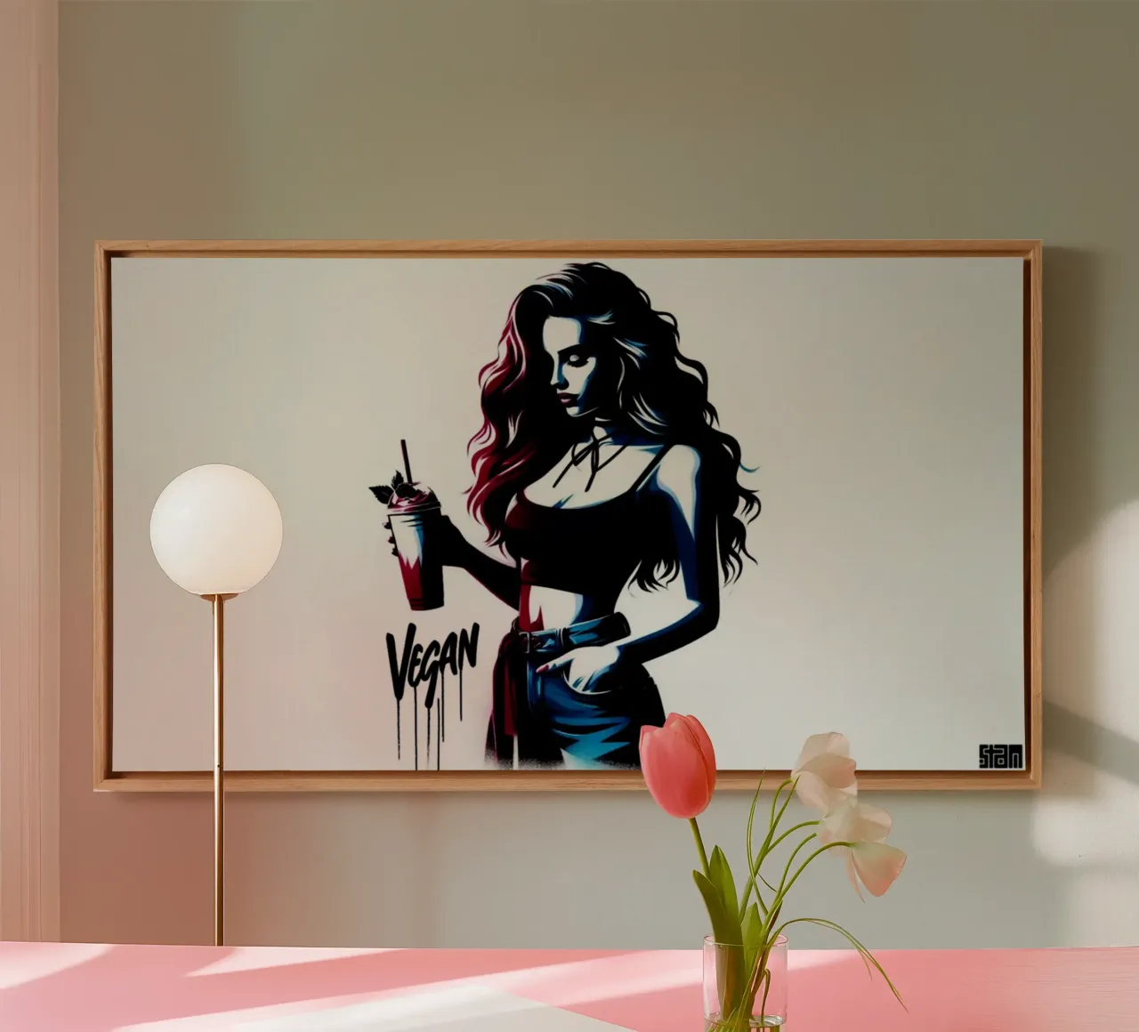 vegan smoothie – Stencil, Graffiti & Streetart canvas met Baklijst van STAN Z.