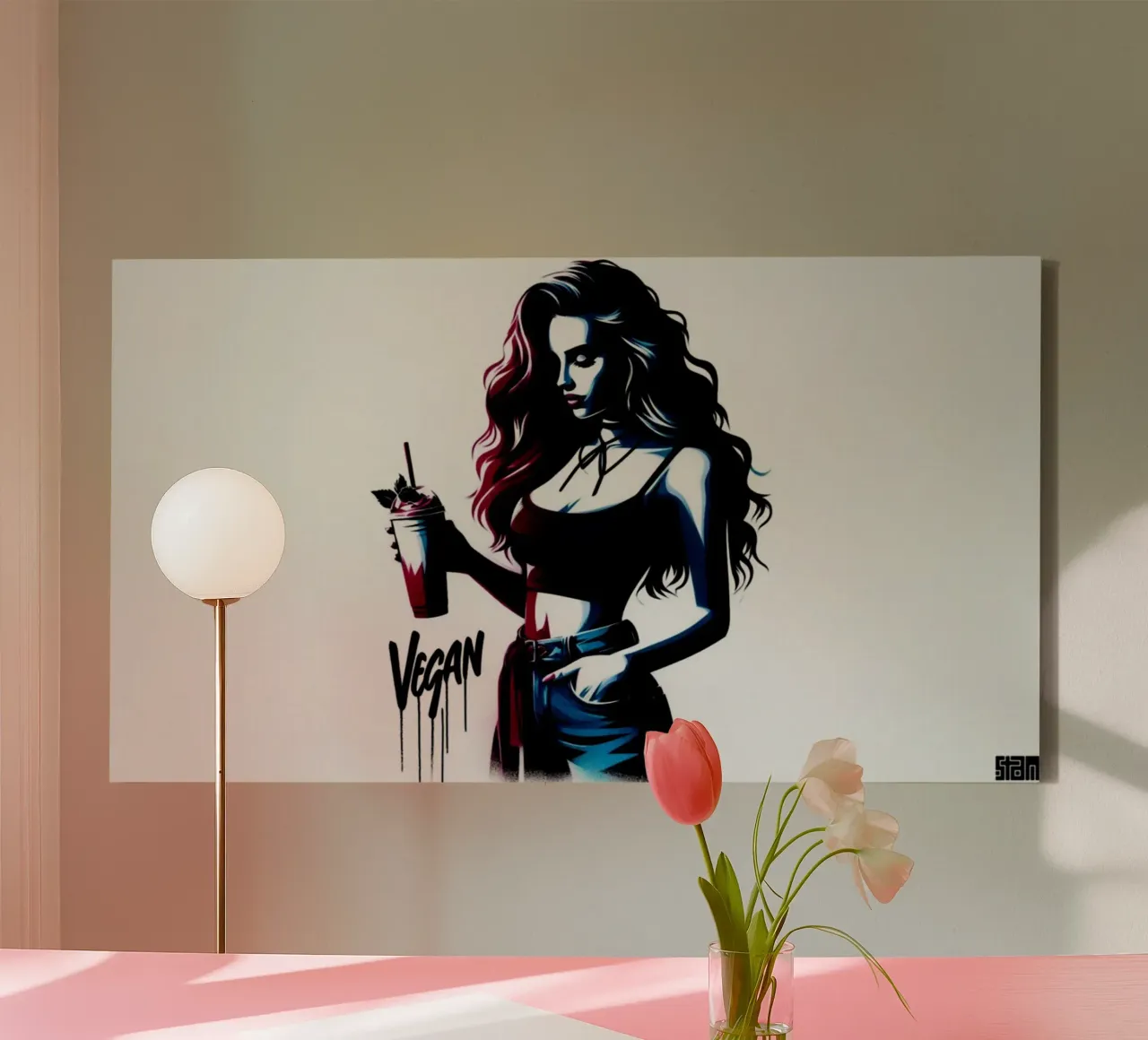 vegan smoothie – Stencil, Graffiti & Streetart canvas met Baklijst van STAN Z.