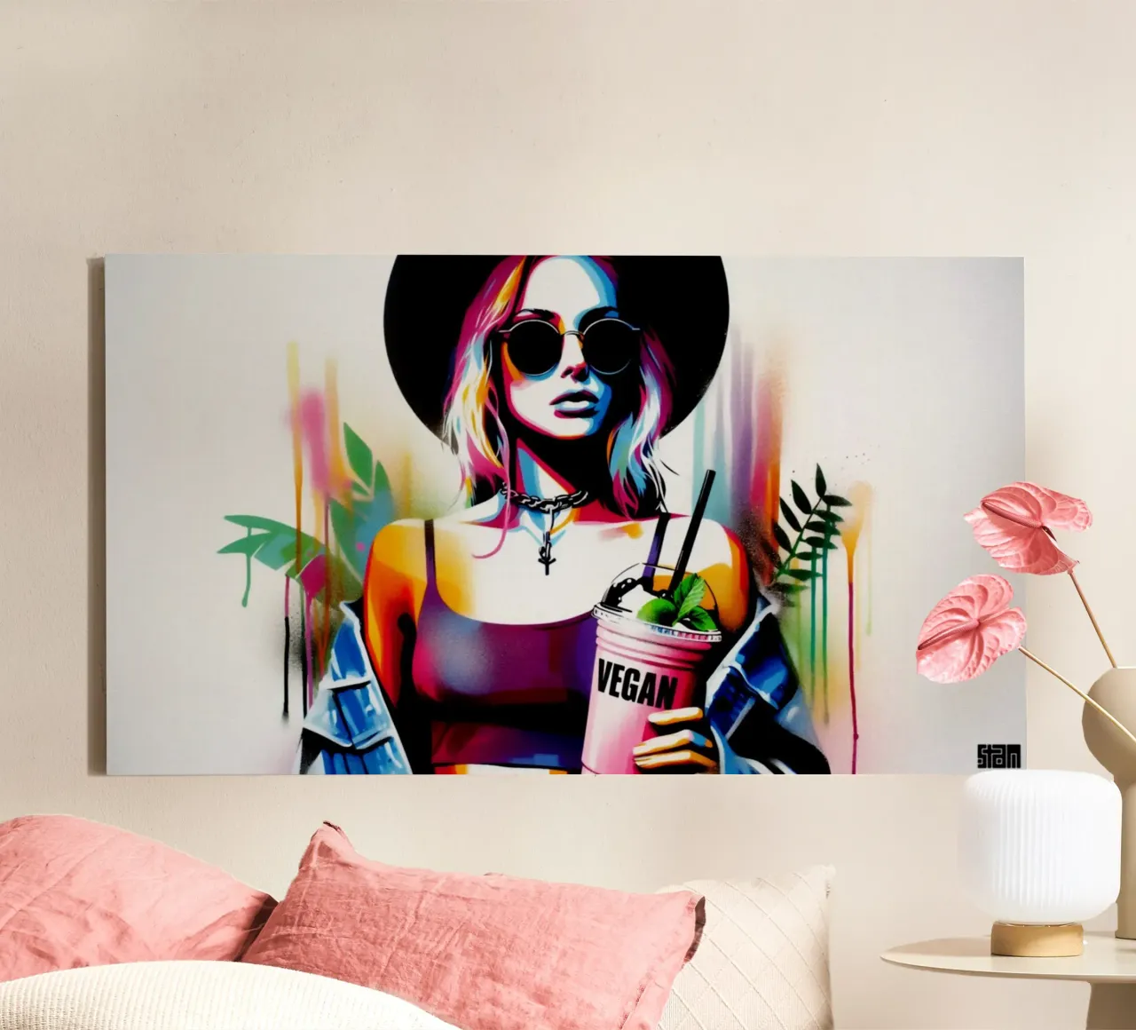 vegan smoothie – Stencil, Graffiti & Streetart tela con Cornice a cassetta da STAN Z.