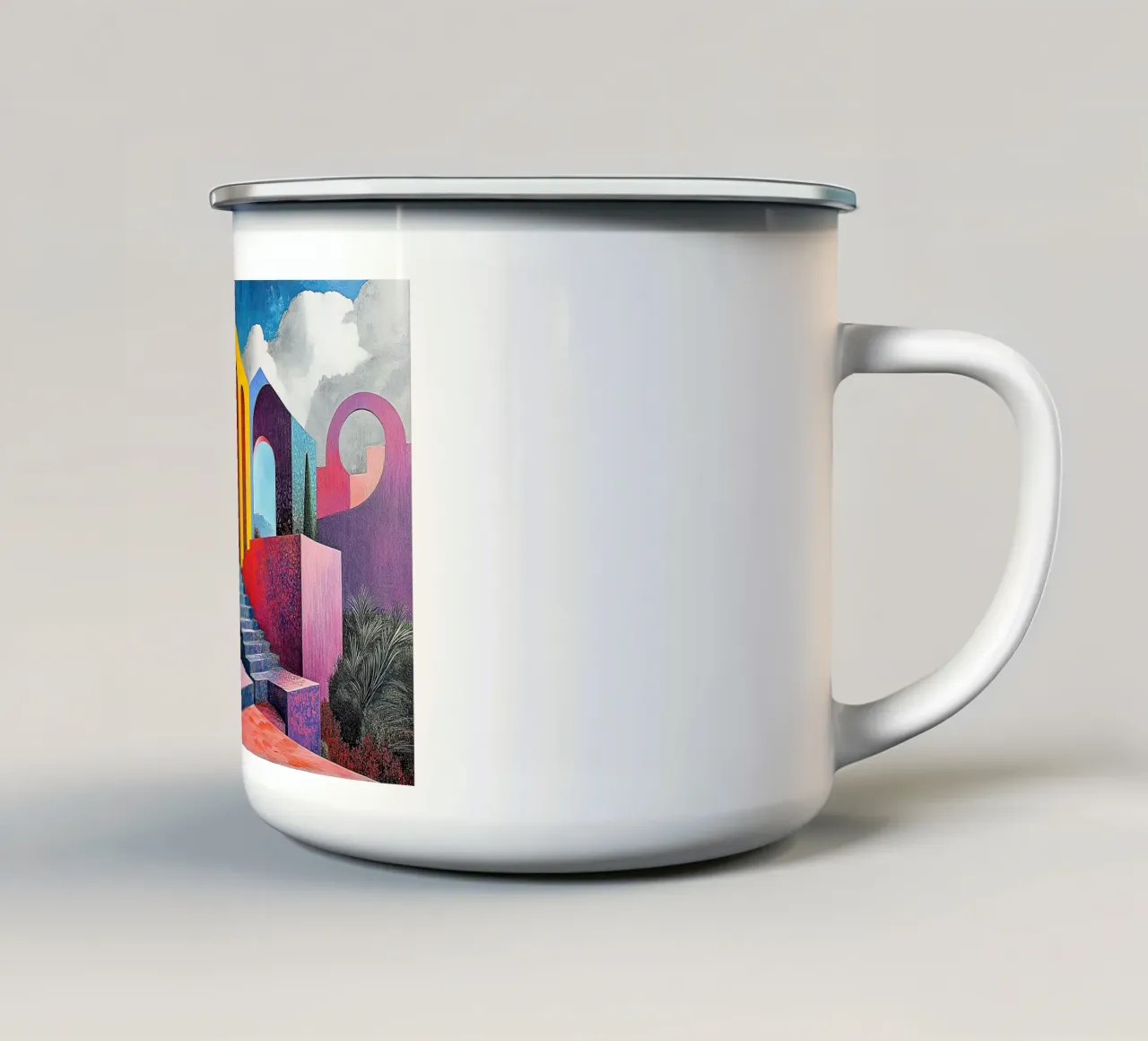 Surrealismus Architektur Design Geometrie Emaille Tasse von Nikis Art Studio