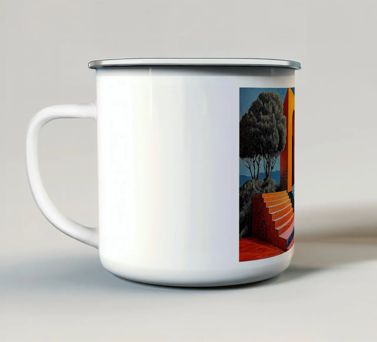 Surrealismus Architektur Design Geometrie Emaille Tasse von Nikis Art Studio