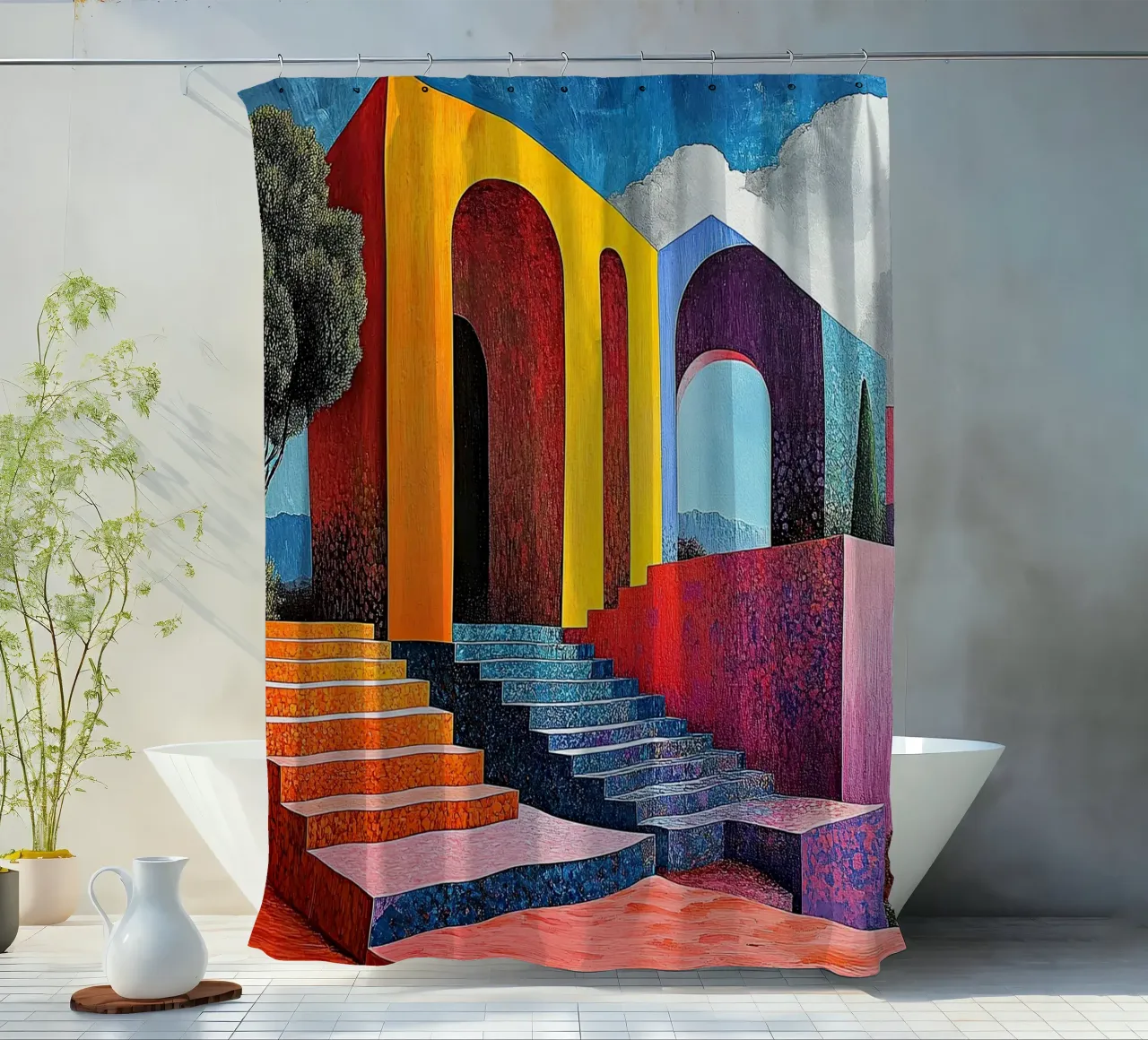 Surrealism Architecture Design Geometry shower curtain by Nikis Art Studio