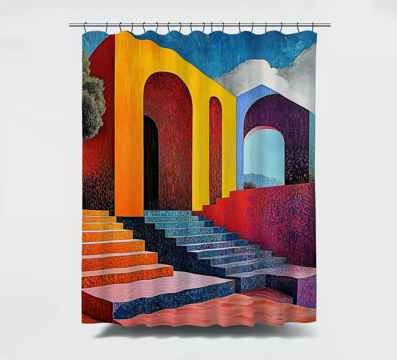 Surrealism Architecture Design Geometry shower curtain by Nikis Art Studio