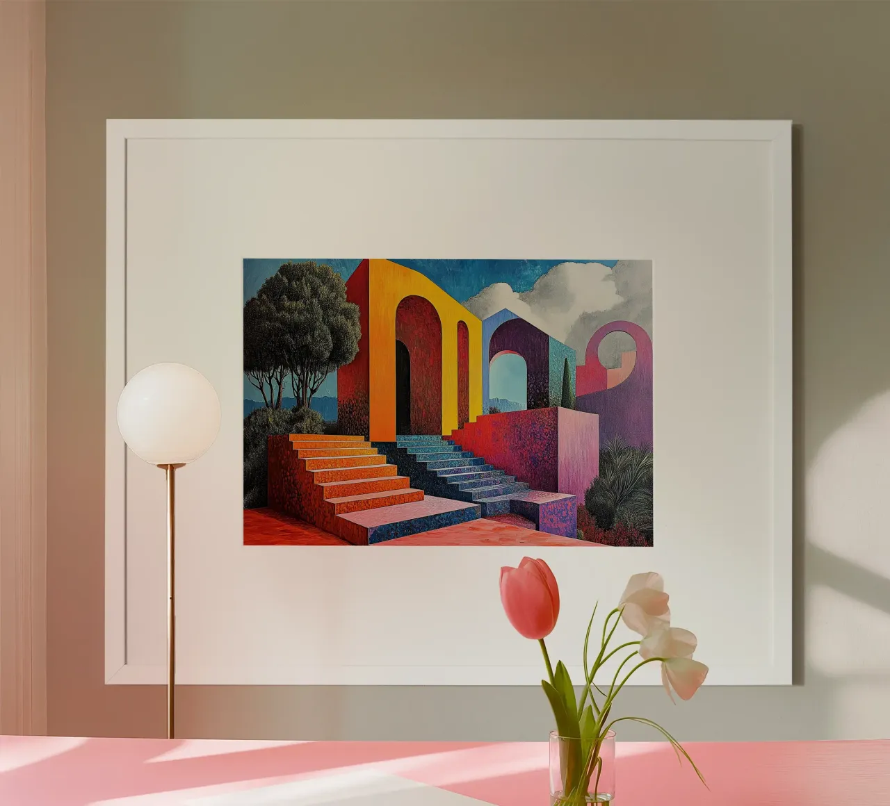 Surrealismo Architettura Design Geometria poster con telaio in alluminio da Nikis Art Studio