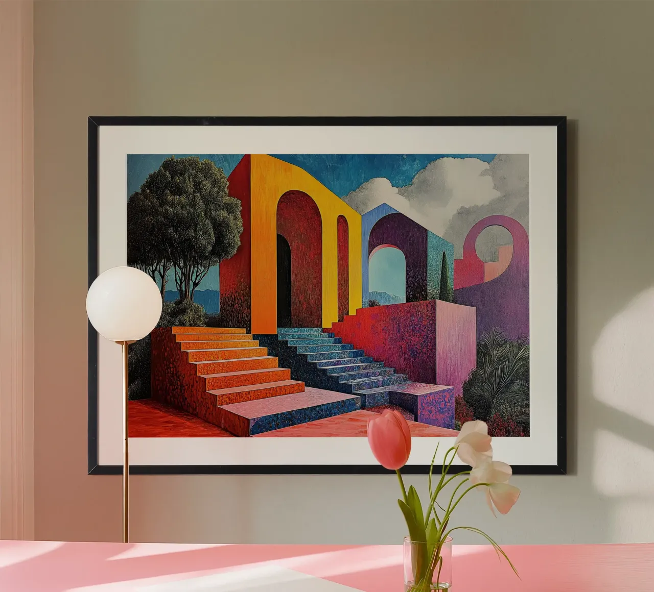 Surrealismo Architettura Design Geometria poster con telaio in alluminio da Nikis Art Studio