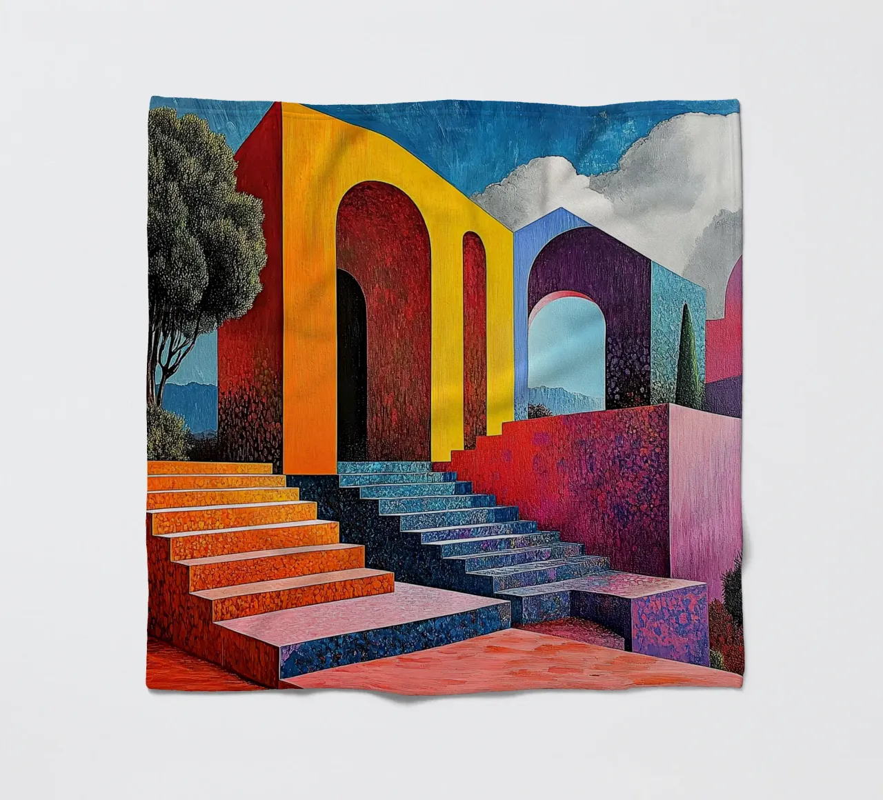 Surrealism Architecture Design Geometry fleece blanket by Nikis Art Studio