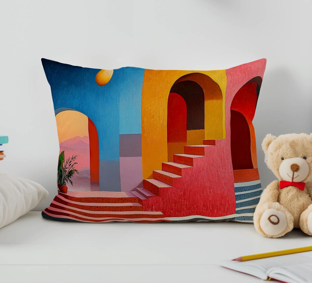 Surrealism Architecture Design Geometry decorative cushion by Nikis Art Studio