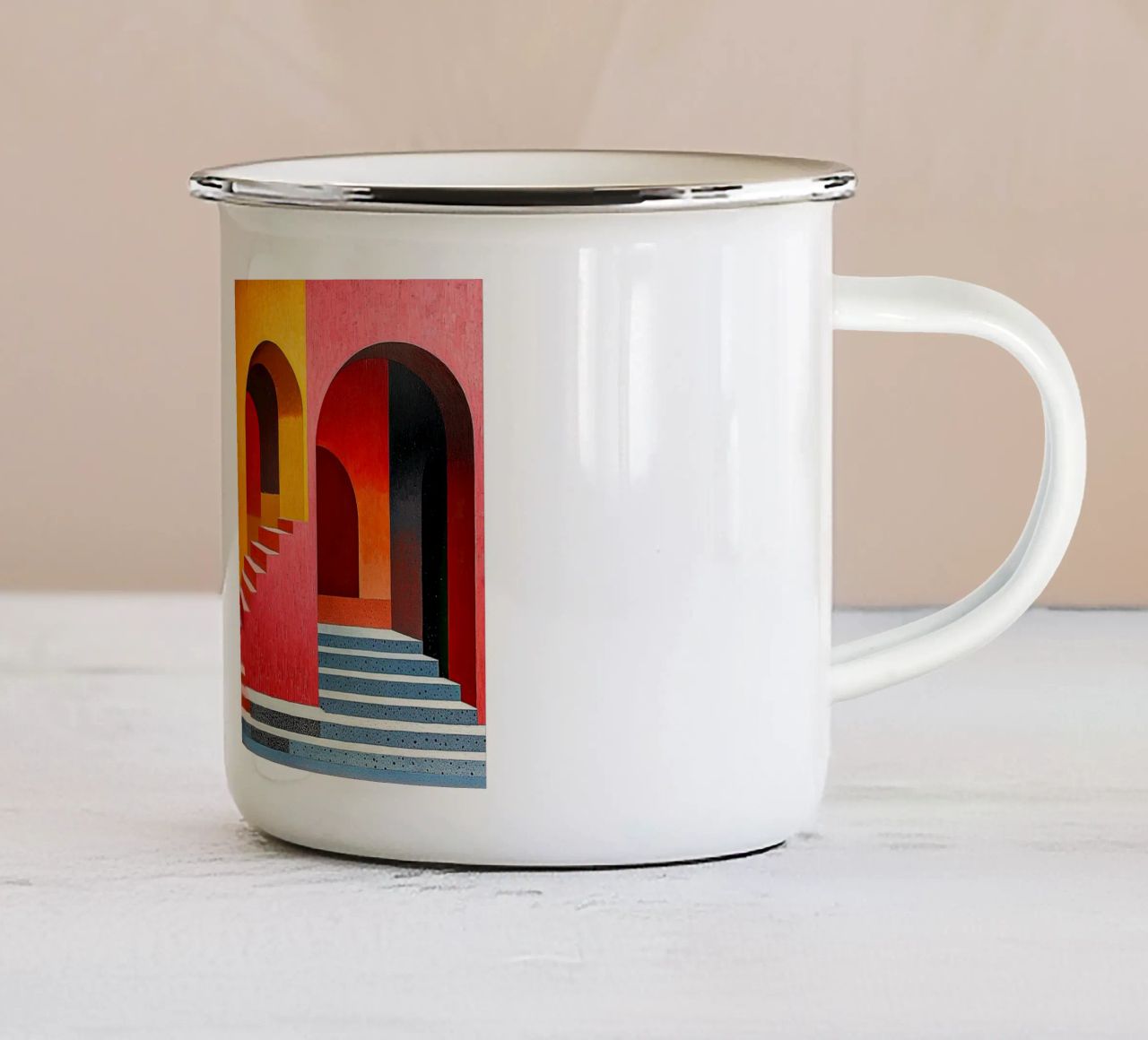 Surrealism Architecture Design Geometry enamel mug by Nikis Art Studio